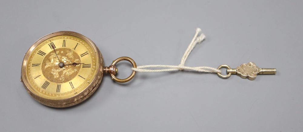 An early 20th century engraved 9ct open face fob watch,
